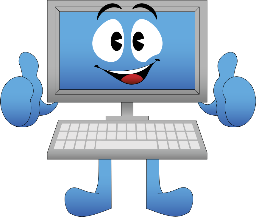 Mascotte Mick Computer - ordinateur souriant
